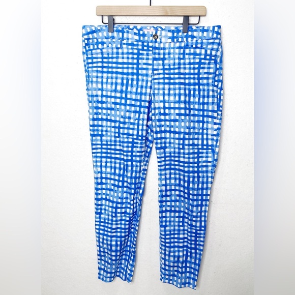 Lilly Pulitzer Feeling Beachy Kelly Ankle Pants Gingham Blue White Size 12 - Picture 3 of 9
